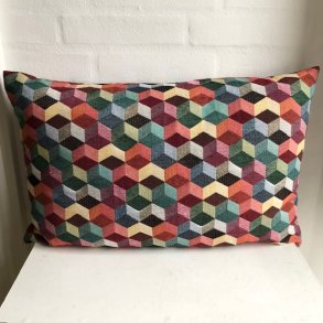 Pude designpude , sofapude i gobelin med abstrakt m�nster i  farvestr�lende farver.