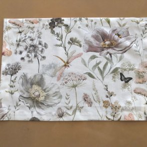 Dkkeserviet i lyst kologisk bomuld med sknne blomster og insekter.
