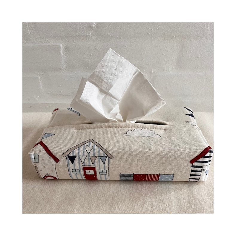 Kleenex holder, kleenex skjuler i bomuld med motiver af sm� badehuse.