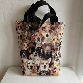  Luna shopping bag , net , mulepose i gobelin med motiver af forskellige hunde.