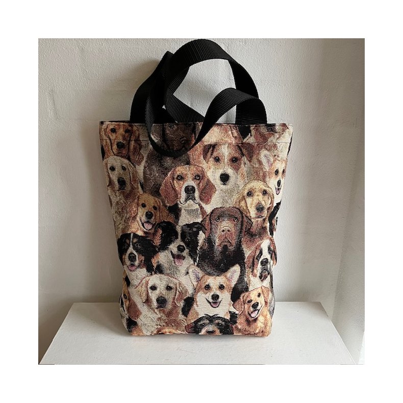  Luna shopping bag , net , mulepose i gobelin med motiver af forskellige hunde.