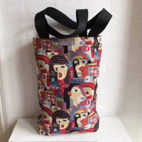 Shopping bag , mulepose i gobelin i Picasso stil med sorte hanke.