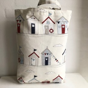 Shoppingbag / taske / net med motiver af farvestrlende badehuse