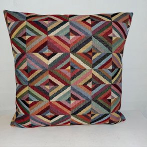 Pude i gobelin med motiver af firkanter med striber inden i 40x40cm.