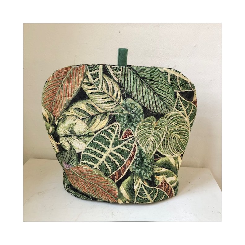 Tehtte , tevarmer i gobelin med motiver af grnne blade.